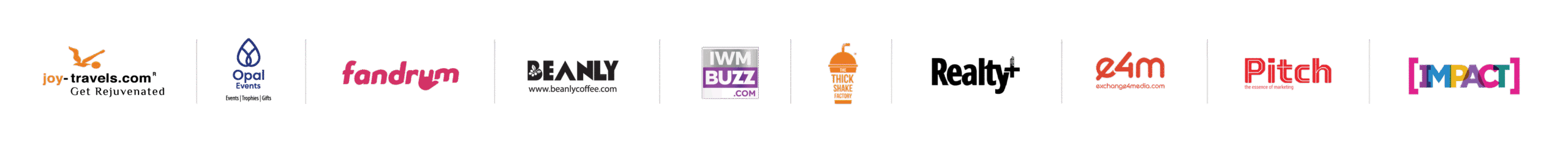 JoyTravels, Fandrum, IWM BUZZ, Beanly, The Thick shake Factory, Exhange4Media