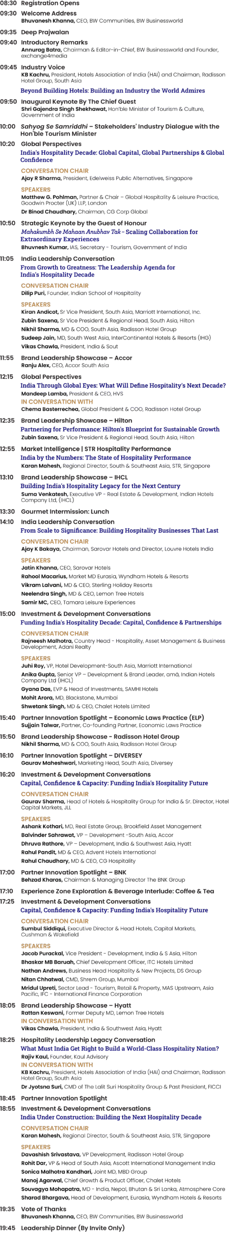 Indian Hospitality Summit & Awards 2026 Day 1 Agenda