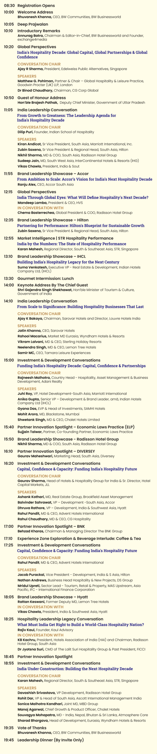 Indian Hospitality Summit & Awards 2026 Day 1 Agenda